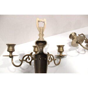 Set of 2 Vintage Brass 3 Candle Wall Sconces by EB